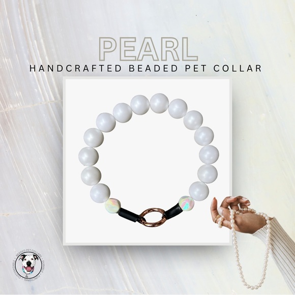 Handcrafted Beaded Dog Collar - The Pearl - Rainbow Pearl White Acrylic Beads - Picture 1 of 13
